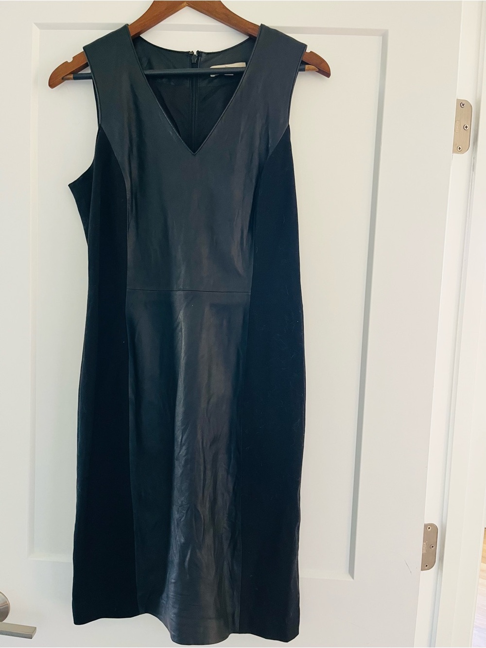 Banana Republic Black Leather Paneled Midi Dress